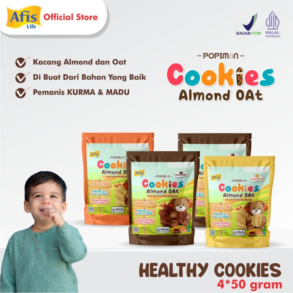 

Afis Popimon Cookies Almond Oat 4Pcs 50g - Camilan Sehat Anak Keluarga