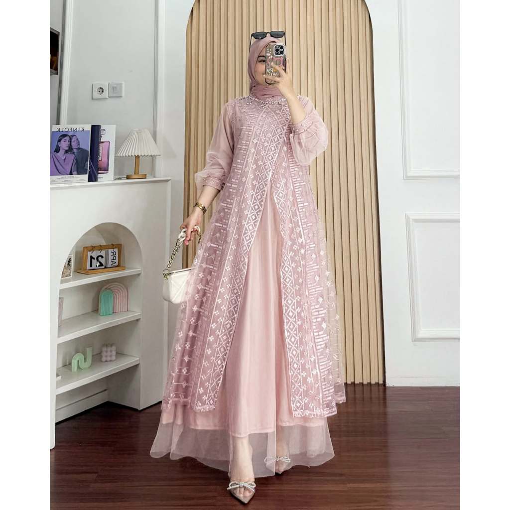 COD Dress Brokat Terbaru 2025 Mewah Kekinian Ellena Dress Maxy / Gamis Terbaru 2025 Model Gamis Leba