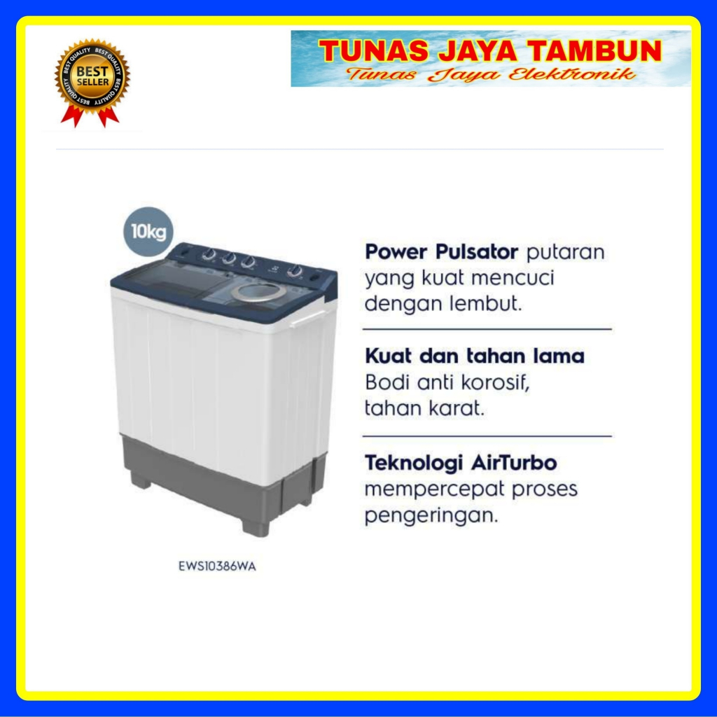 MESIN CUCI ELECTROLUX EWS 10386 WA / MESIN CUCI ELECTROLUX 2 TABUNG 10KG / ELECTROLUX EWS10386WA