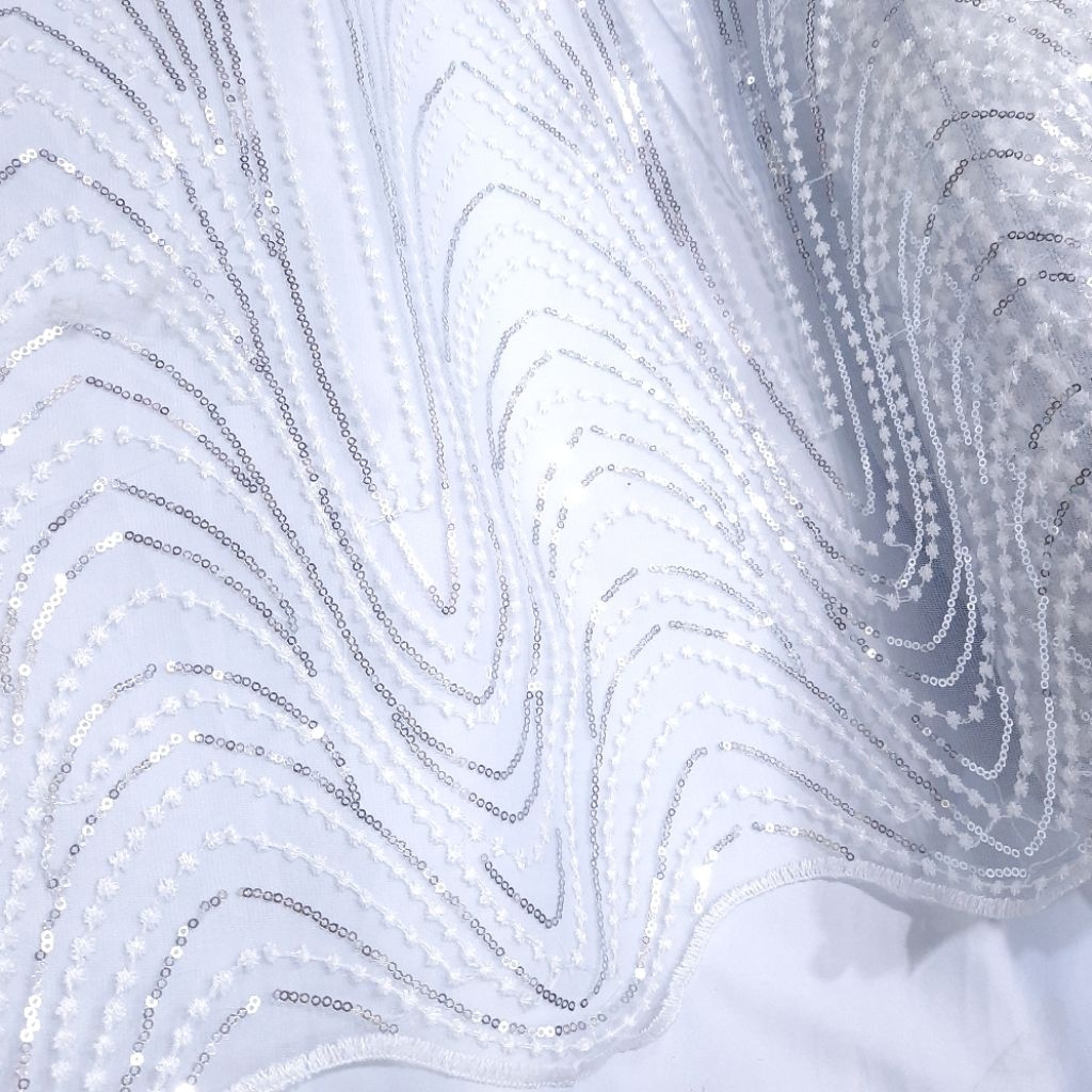 JAYA TEXTILE | TULLE/TILE Modern Putih Payet Silver