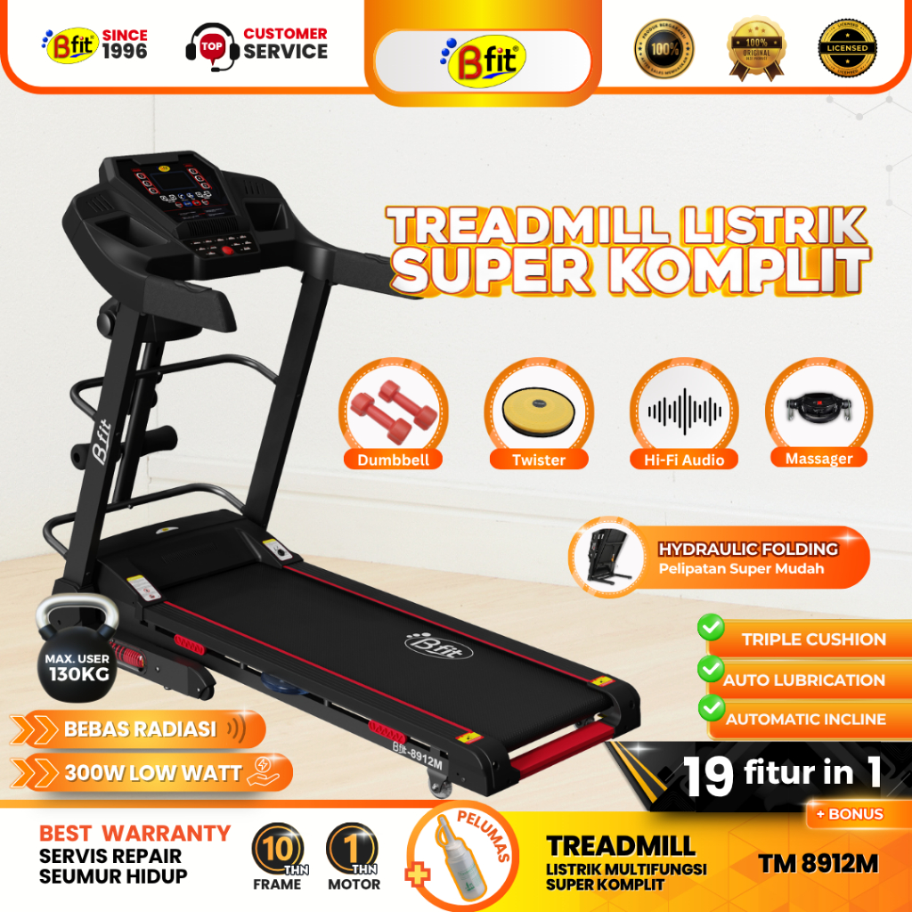 (JAKARTA) BFIT 8912M Motorized Treadmill Listrik Multifungsi