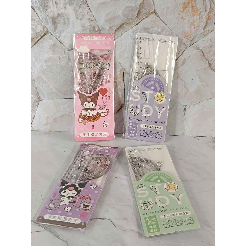 

SATU SET ( 4 BIJI ) Penggaris Set Dompet Karakter Lucu 4 in 1 20 Cm