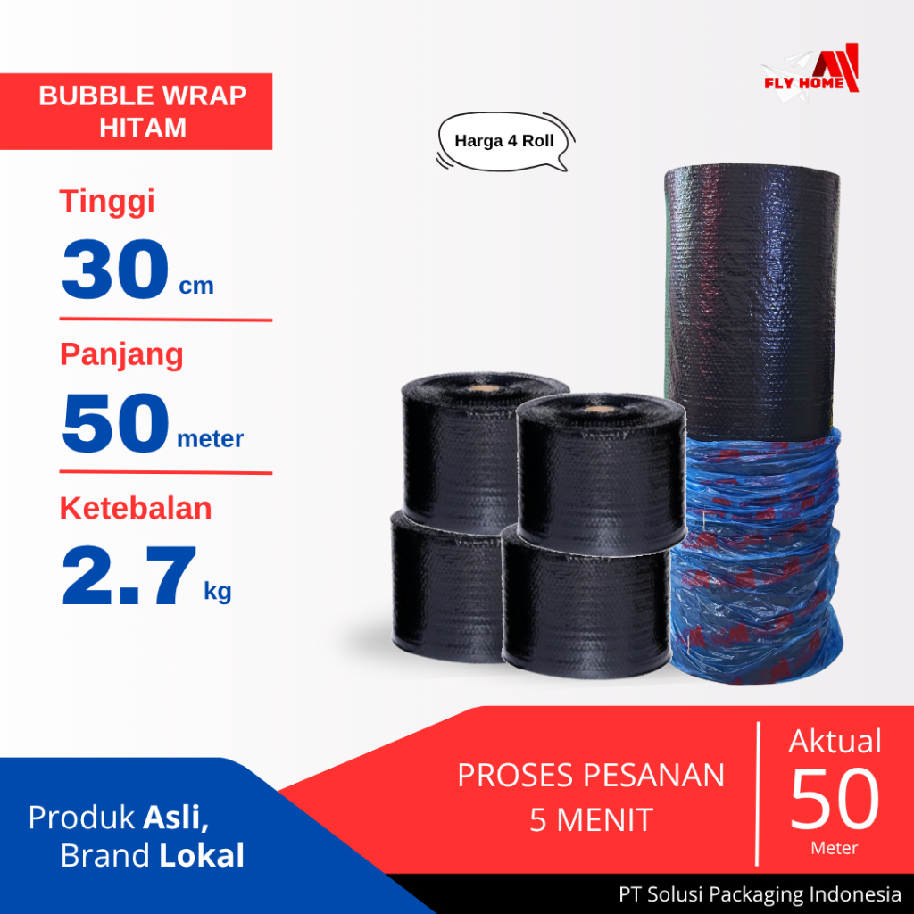 

FLYHOME Bubble wrap hitam 2,7kg potongan 30cm 4 roll hitam 30x50meter
