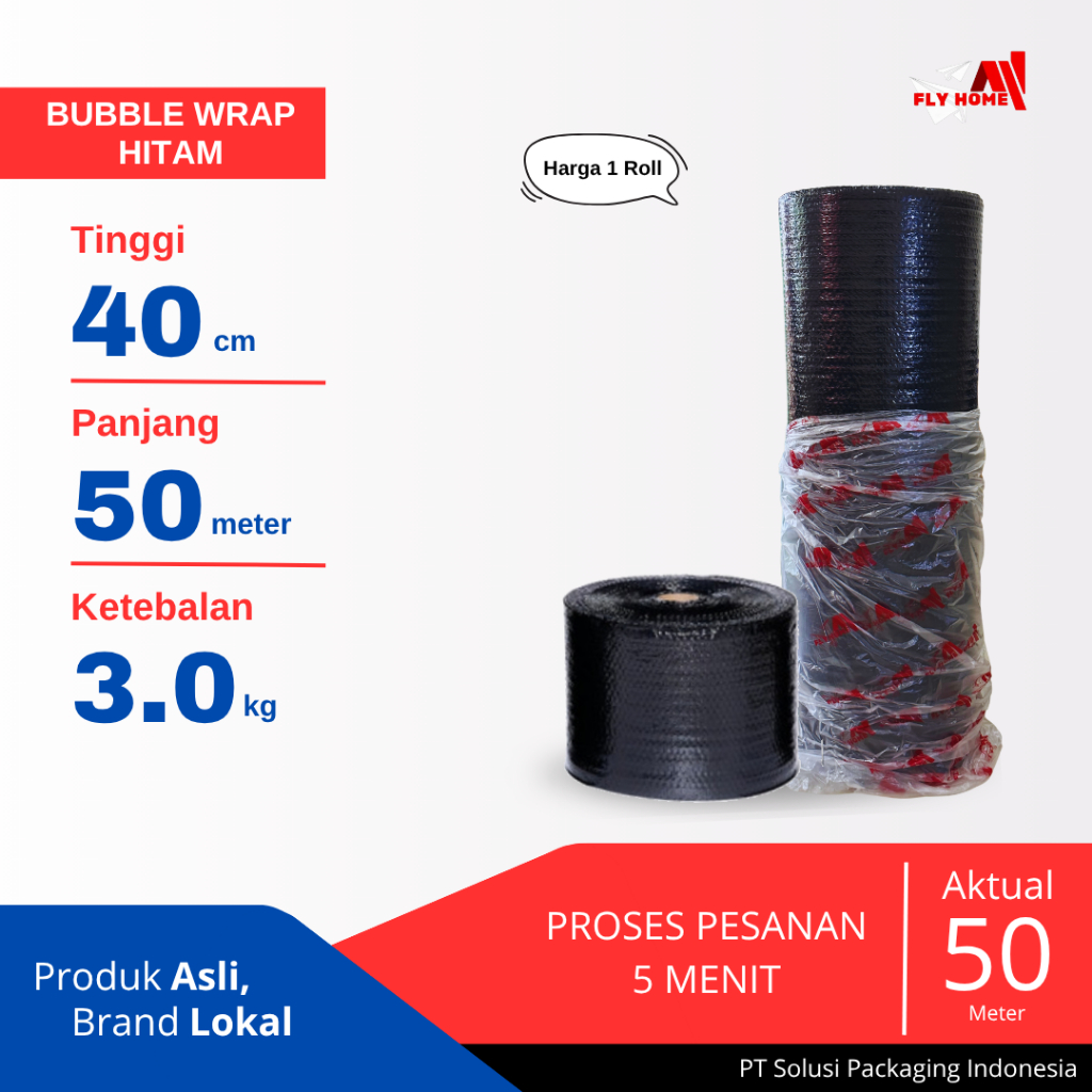 

FLYHOME Bubble wrap potongan 40cm hitam 3kg 1 roll hitam 40x50meter