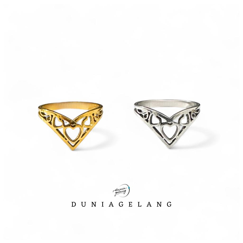 Cincin Simole Minimalis Titanium Fuji Hati Love Gold Silver Anti Luntur Anti Karat / Cincin Pria Wan