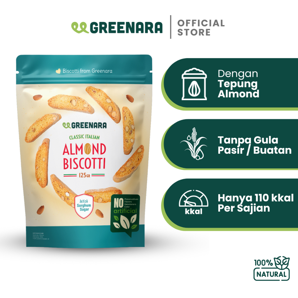 

Greenara Classic Italian Almond Biscotti (110cal/Serv) / Biskuit Sehat Less Gluten Bebas Gula Buatan