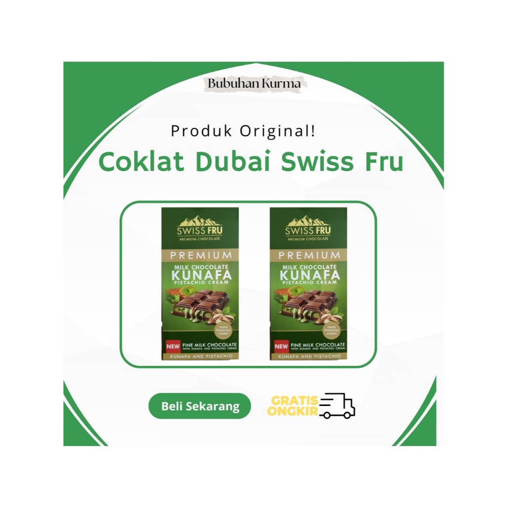 

Coklat Dubai | SWISS FRU PREMIUM CHOCOLATE - KUNAFA & PISTACHIO CREAM Coklat Dubai 150gr