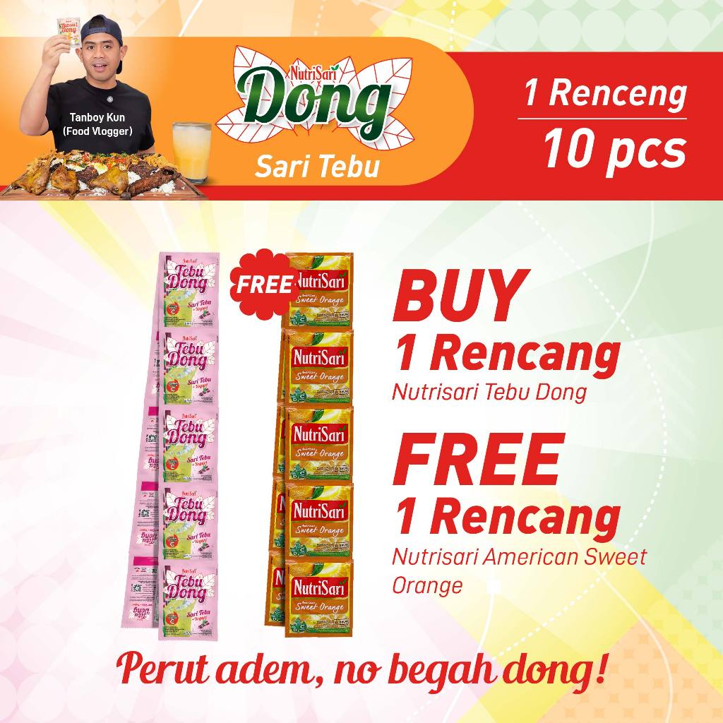 

Nutrisari Dong Minuman Rasa Sari Tebu [14gr x 10 sachet] FREE 1 Renceng Nutrisari A. Sweet Orange