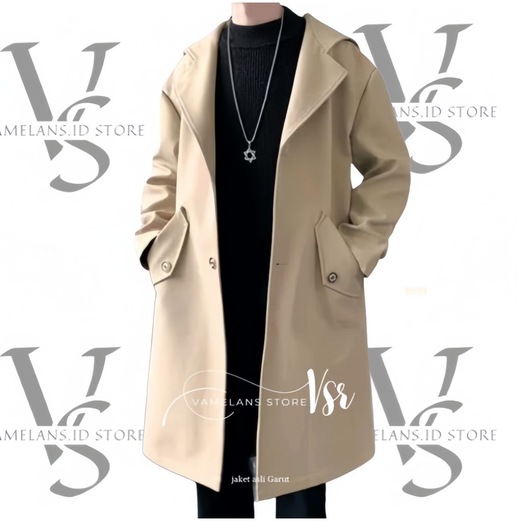 Jaket Jubah pria Panjang Long Coat Musim Dingin Lengan Panjang Jaket Pria korea