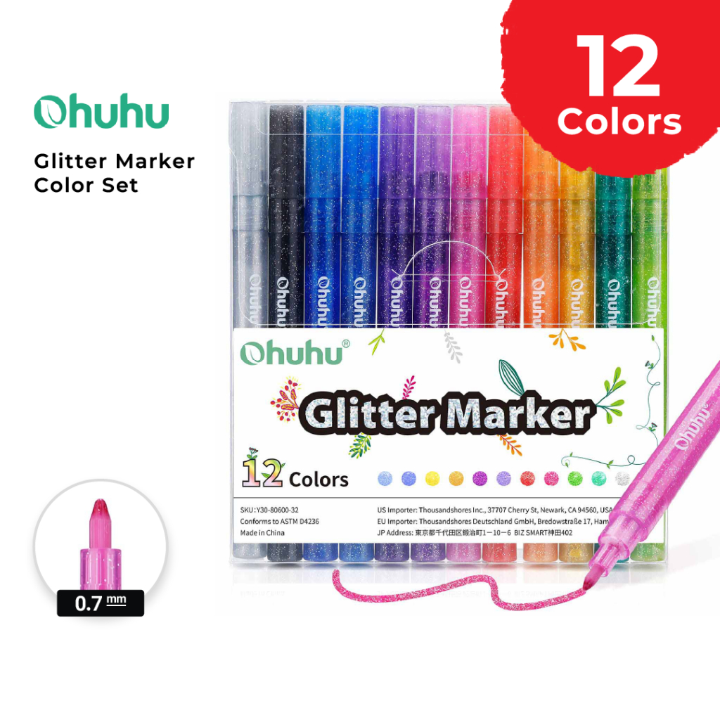 

OHUHU 12 Color Glitter Marker Spidol