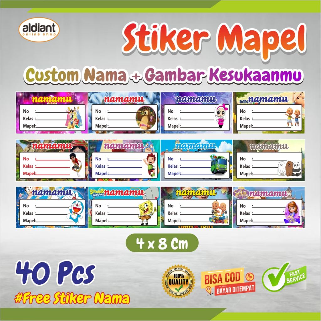 

STIKER MAPEL / LABEL NAMA / NAMA BUKU ANAK SEKOLAH BAHAN MIROR/CROMO