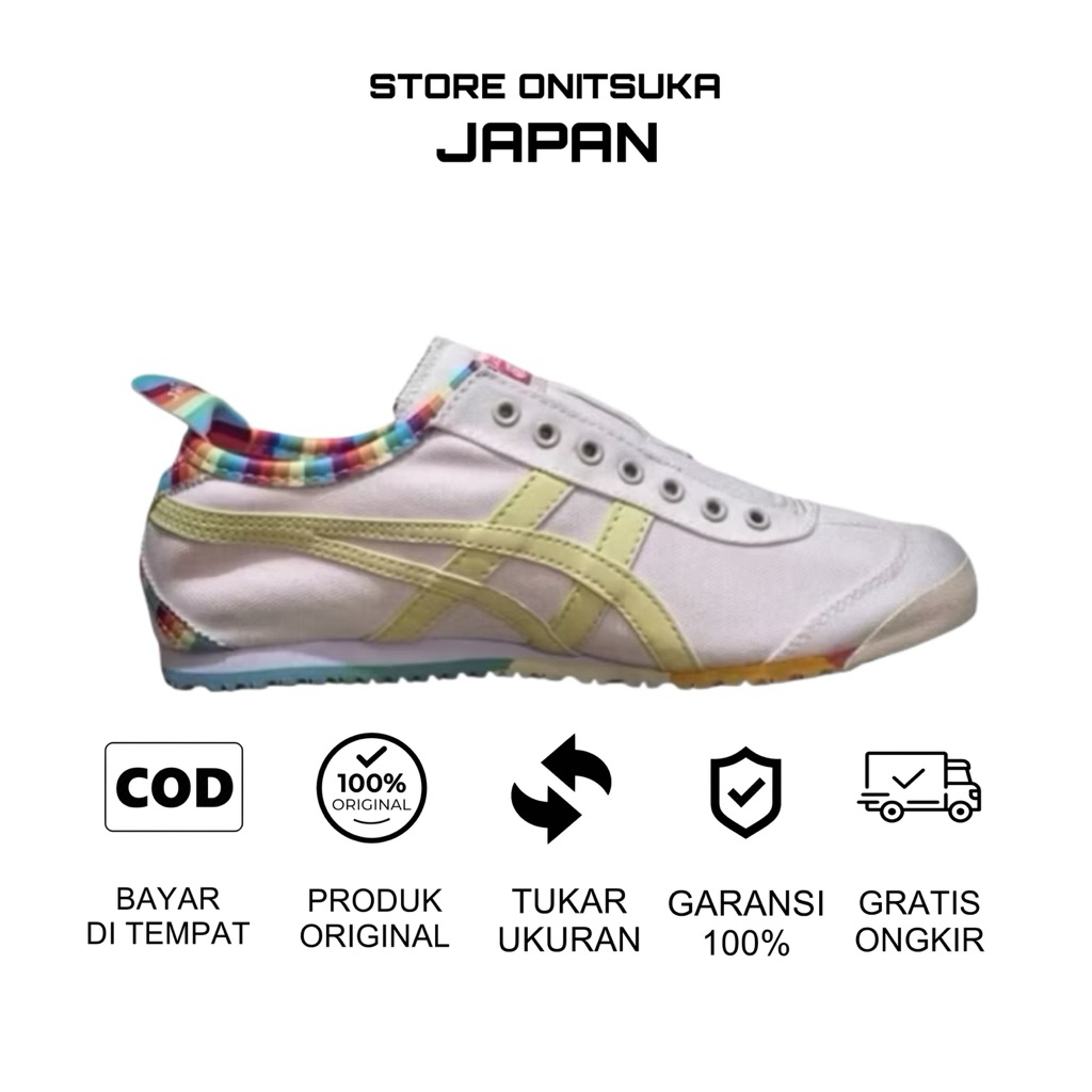 sepatu onitsuka slip on white rainbow original sepatu wanita