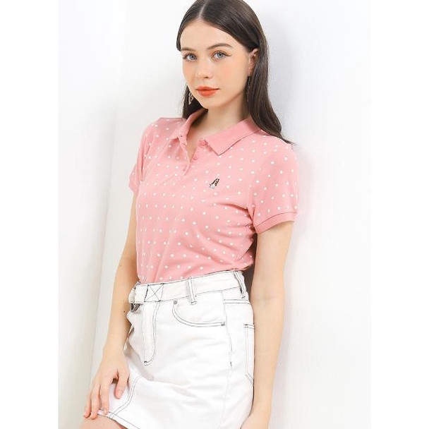 KODE A2V Hush Puppies Kaos Polo Wanita Polkad Polo Dusty Pink
