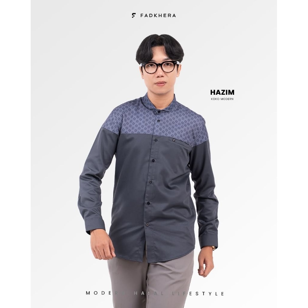 Fadkhera HAZIM DARK GREY Koko Modern Kemeja Pria Dark Grey Motif