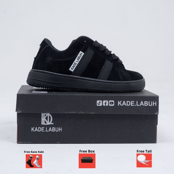 PREMIUM  SEPATU TALI GEMUK PRIA WANITA HITAM POLOS SEPATU SEKOLAH FULL BL;AVK SKENA OOTD TRENDY