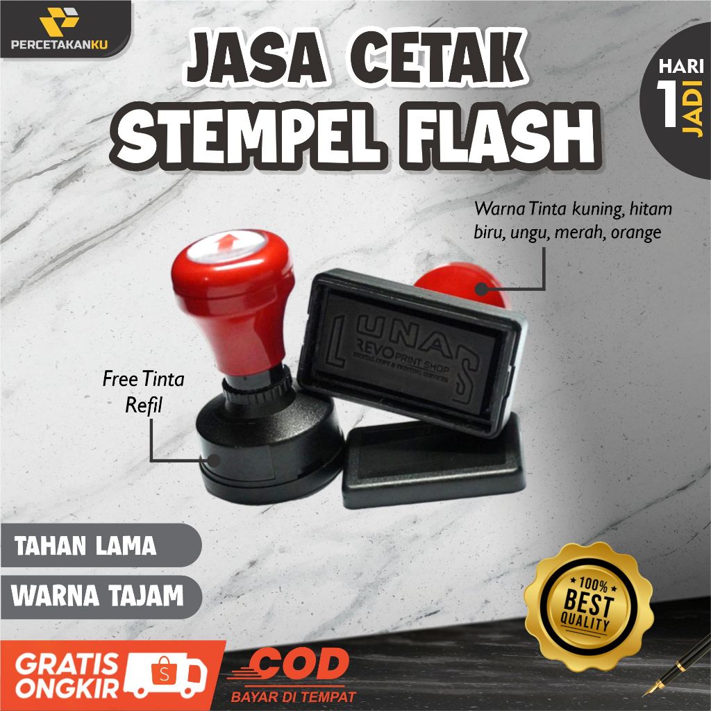 

CETAK STEMPEL GRATIS TINTA REFIL FLASH BULAT OTOMATIS CEPAT / CUSTOM STEMPEL