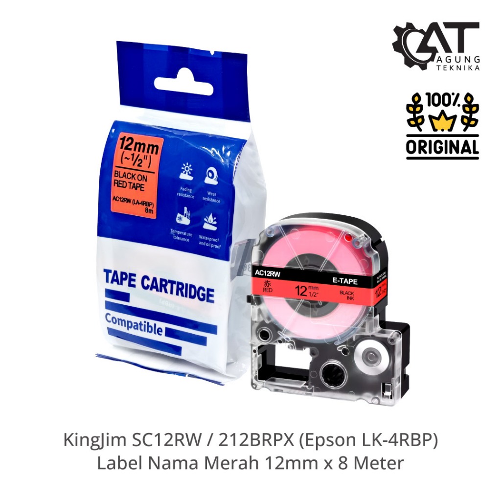 

Compatible Epson Label Tape LK-4RBP Label Nama Merah 12mm x 8 Meter