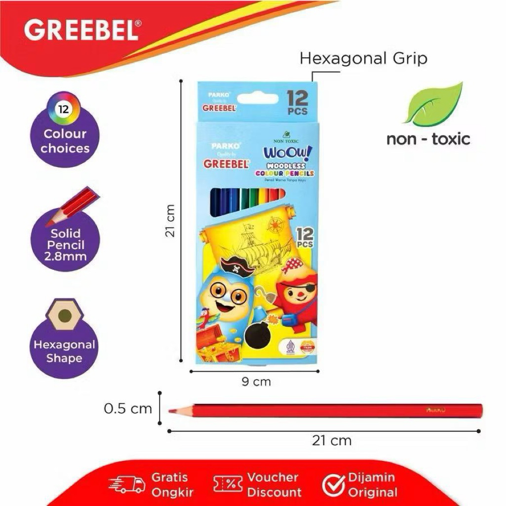

Pensil Warna 12 Warna Parko By Greebel / Pensil Warna Woodless Parko By Greebel 12 Warna Tebal