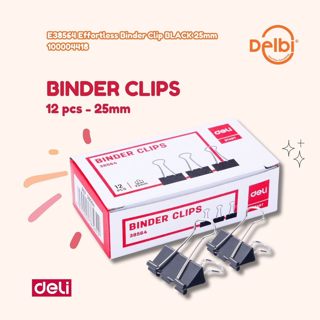 

Effortless Binder Clip BLACK No. 111 25mm DELI PENJEPIT KERTAS