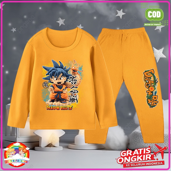 Baju Tidur Anak Cowok Motif Dragon-Bal Setelan Panjang Anak Laki Laki Piyama Ukuran S M L XL XXL Usi