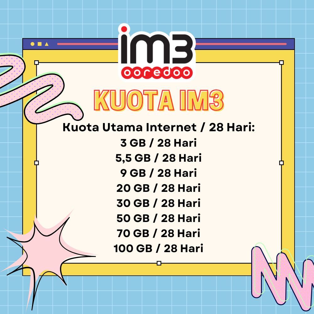 (PROMO) Paket Internet/Kuota Internet IM3 Indosat 3 GB–100 GB / 28 Hari (MURAH)