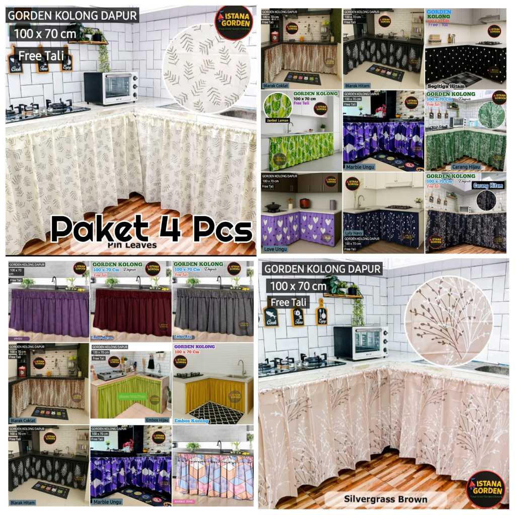 PROMO 4 PCS Gorden Kolong DAPUR 100 x 70 cm – Free Tali | Banyak Motif Menarik