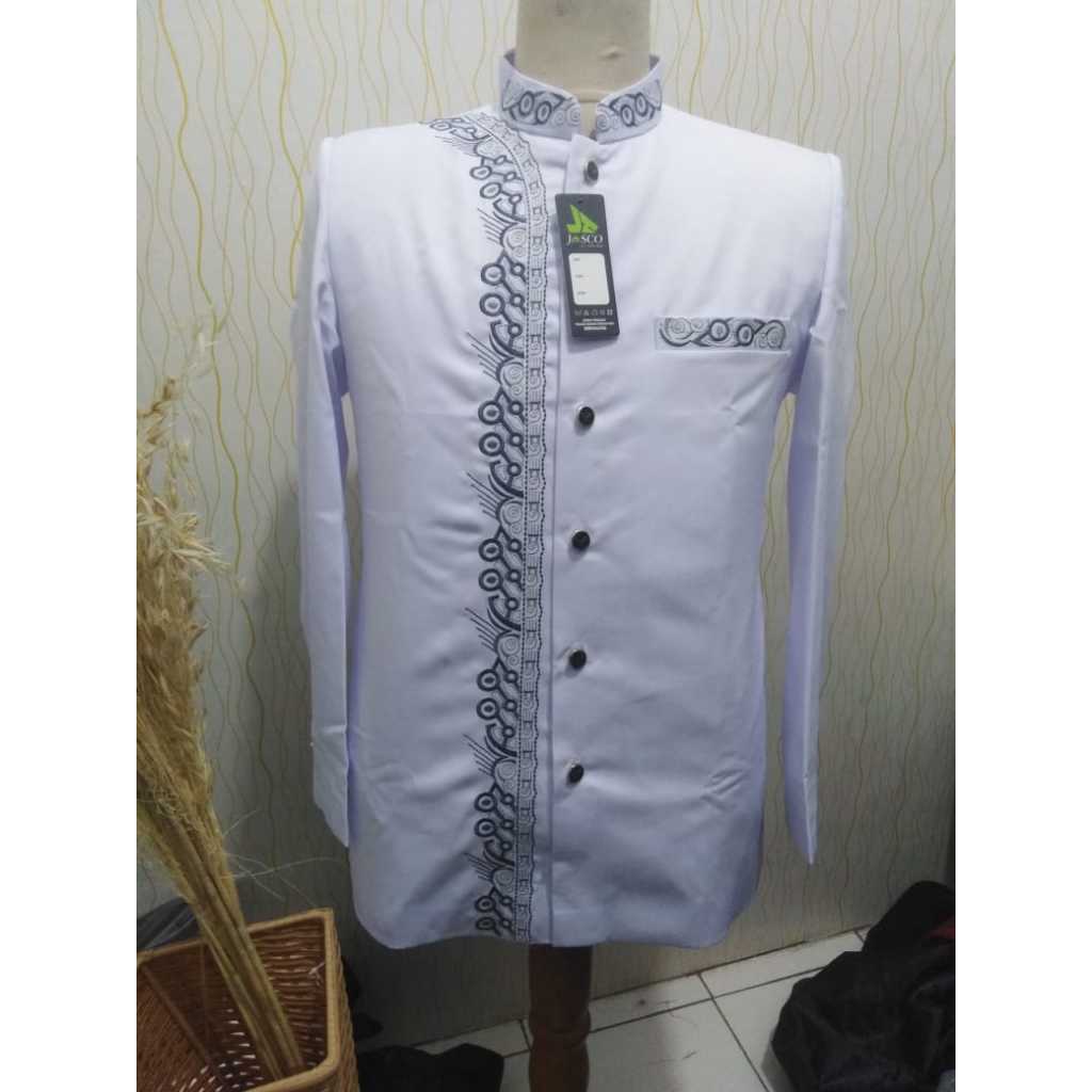 Jasko Putih Bordir Motif Sorban Terbaru Baju Muslim Pria Jas koko Wol Novus By Jasco Tasik Original