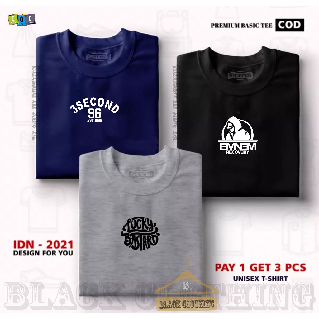 BUY 1 GET 3 PCS(PROMO COD) Kaos Distro Pria-Kaos Distro 3second 96 - Kaos Distro Eminem Recovery - K