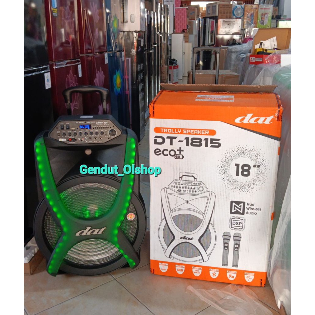 (Khusus Wilayah Kota Palembang) SPEAKER PORTABLE WIRELLES DAT DT-1815 ECO+ 18INCH, Speaker Portable 