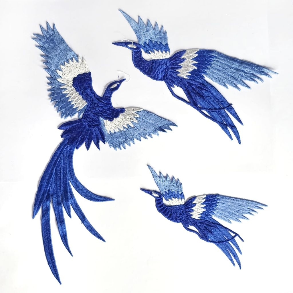 bordir burung phoenix set, patch phoenix 4pcs ,patch bordir burung, aplikasi baju