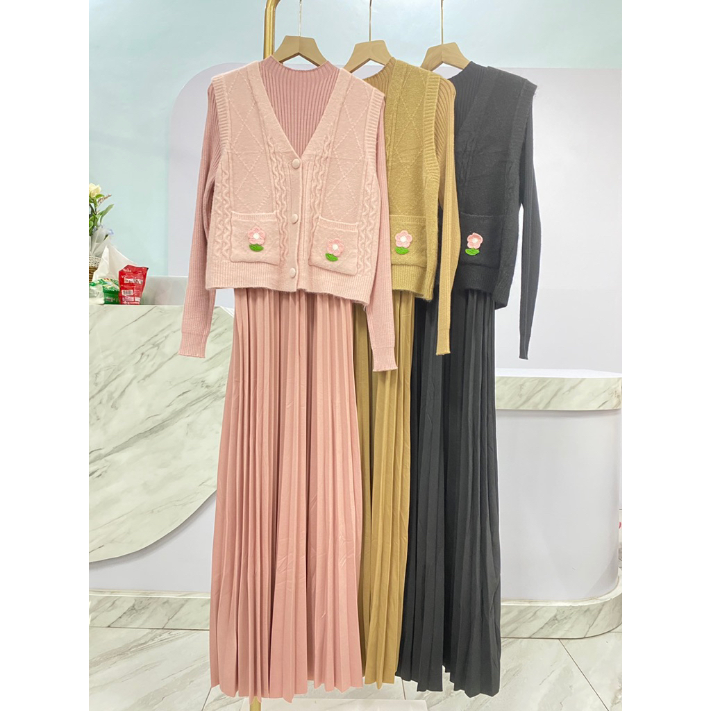 dres rajut rok plisket import korea