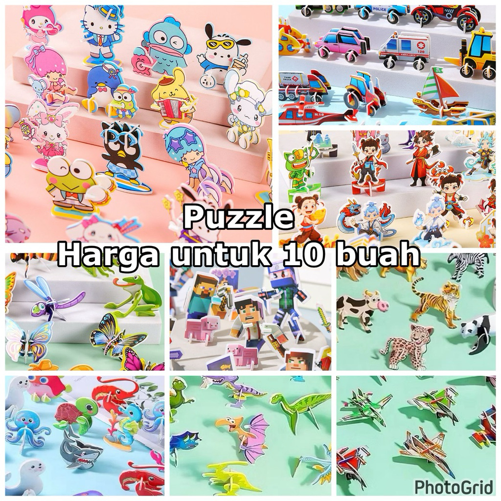 Paket puzzle 10 pcs DIY tema tank/mainan edukatif puzzle dinosaurus/hewan/souvenir ulang tahun puzzl