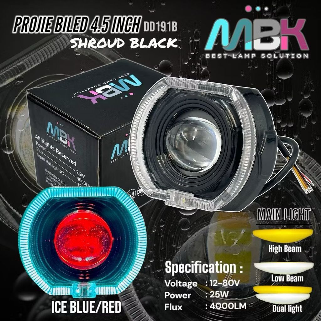 Lampu Depan Motor Headlamp Projie BILED 4.5 Inch Shroud Black