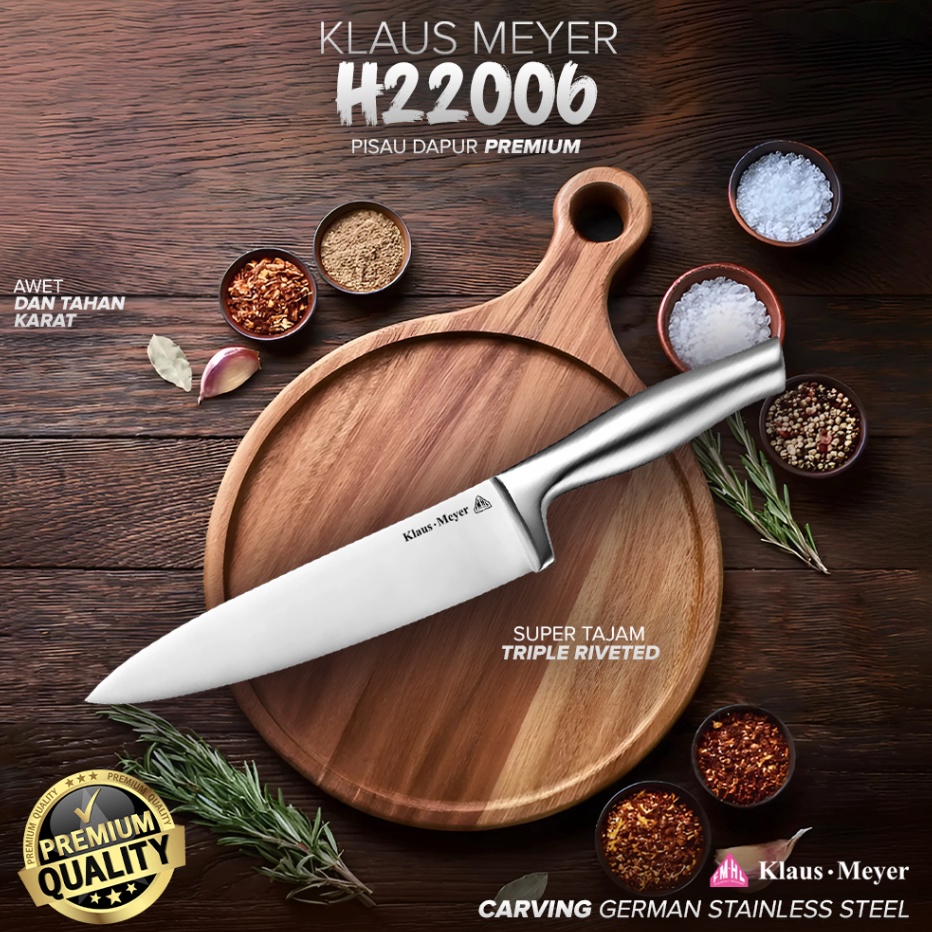 Kekinian KlausMeyerChef Knife Pisau Dapur Profesional Stainless Steel Super Tajam Triple Riveted