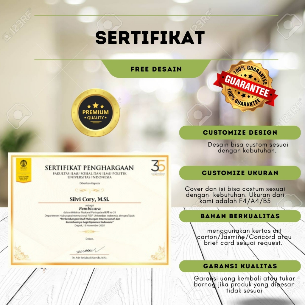 

Sertifikat Penghargaan Custom Desain | Cetak Sertifikat Seminar, Pelatihan, Lomba, Kampus, Instansi