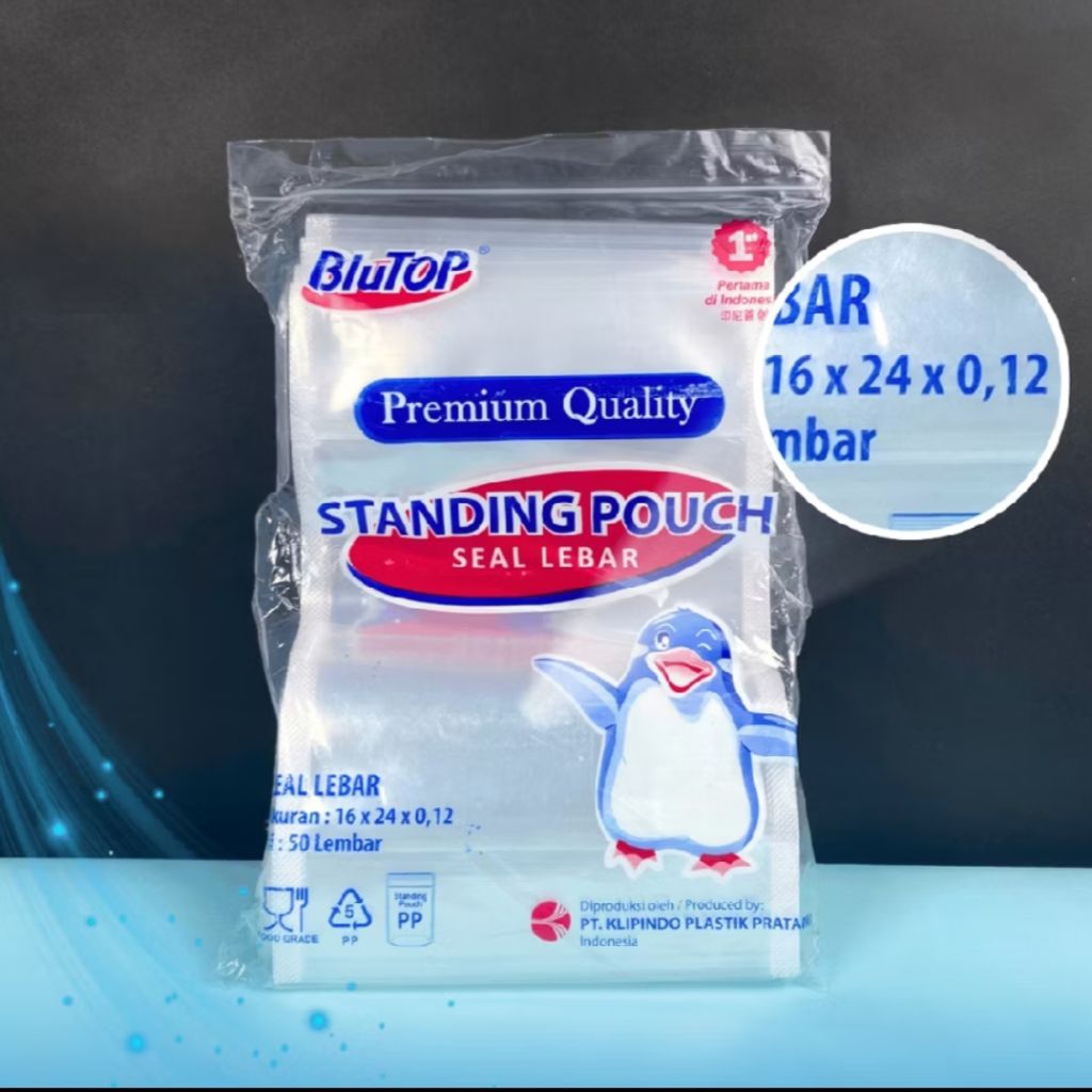 Standing Pouch Blutop 16x24/ Stp blutop 16x24 double seal Tebal 0,12