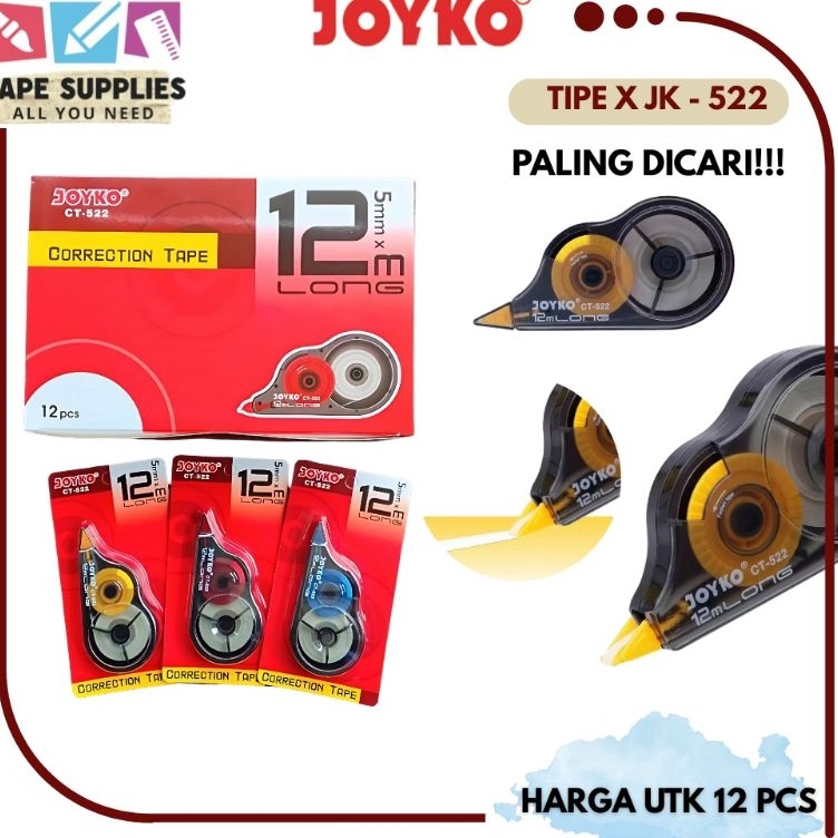

12 pcs Correction Tape Pita Koreksi JOYKO CT522