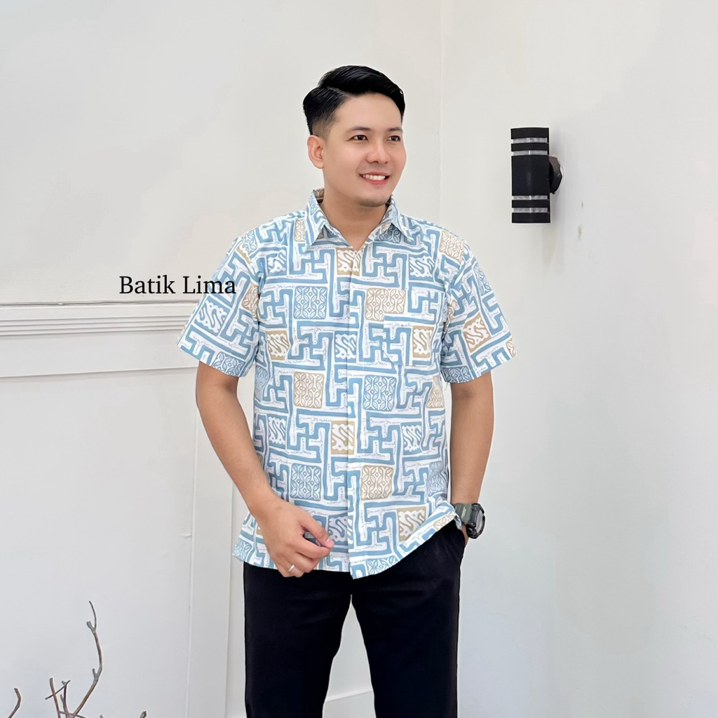 Baju Batik Pria Lengan Pendek Kemeja Laki Laki Dewasa (motif kotak pazzel)