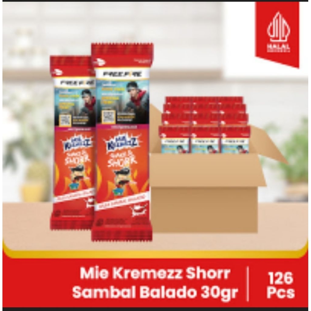 

Mie Kremezz Shorr - Sambal Balado - 1 Karton (6box) - 126 Pcs - 16gr