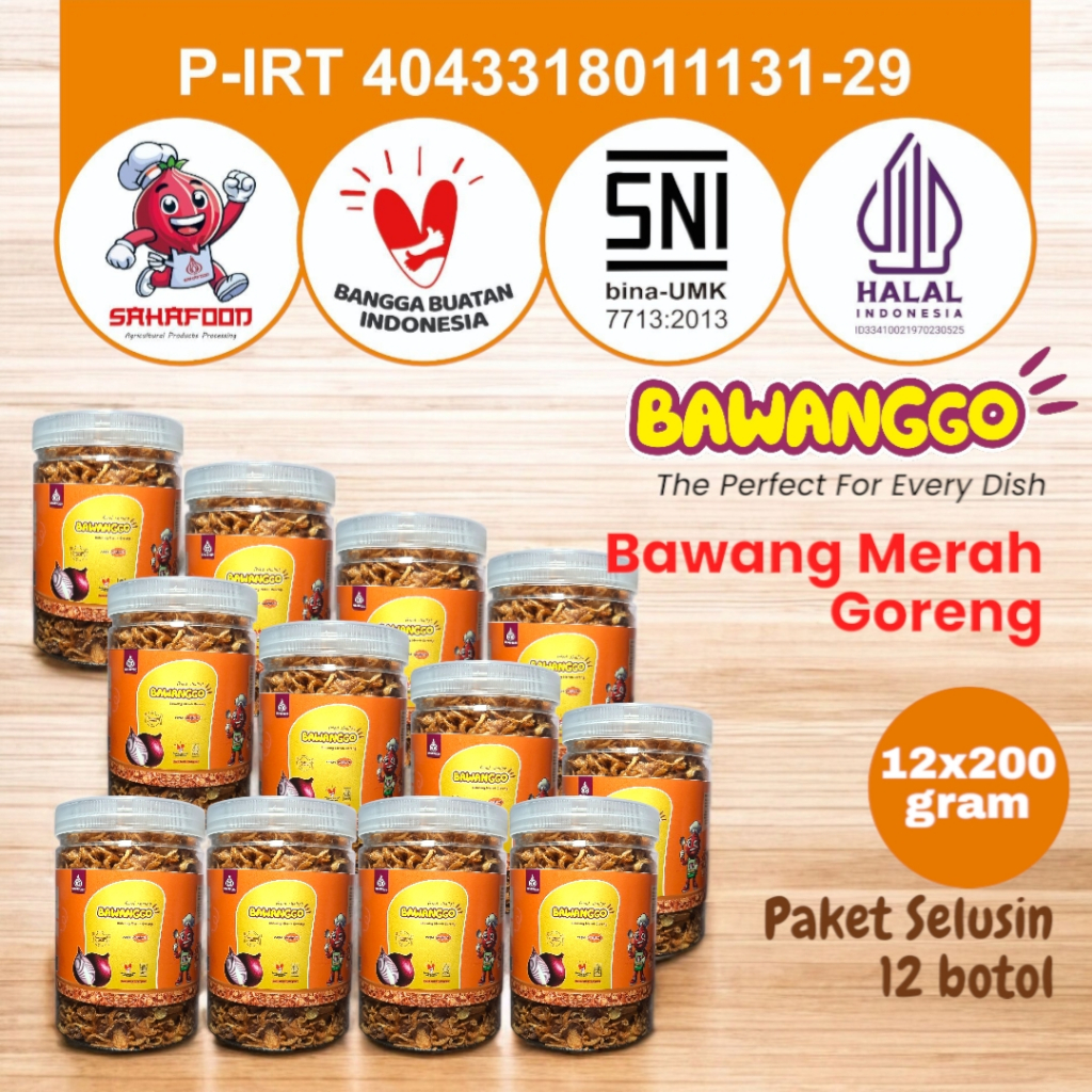 

BawangGo paket 12x200gram Bawang Merah Goreng Asli Kriuk Original Premium SAHAFOOD Tanpa Campuran