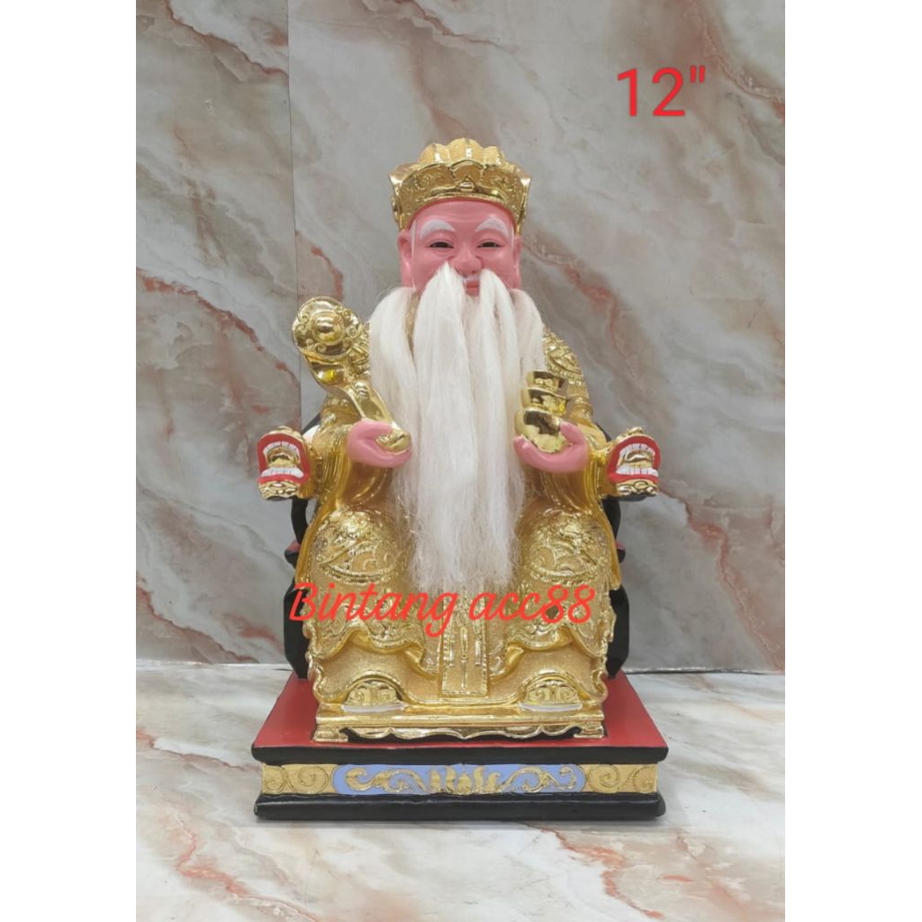 patung dewa bumi / hok tek / ta pe kong - kayu - emas - ruyi - 12 inch