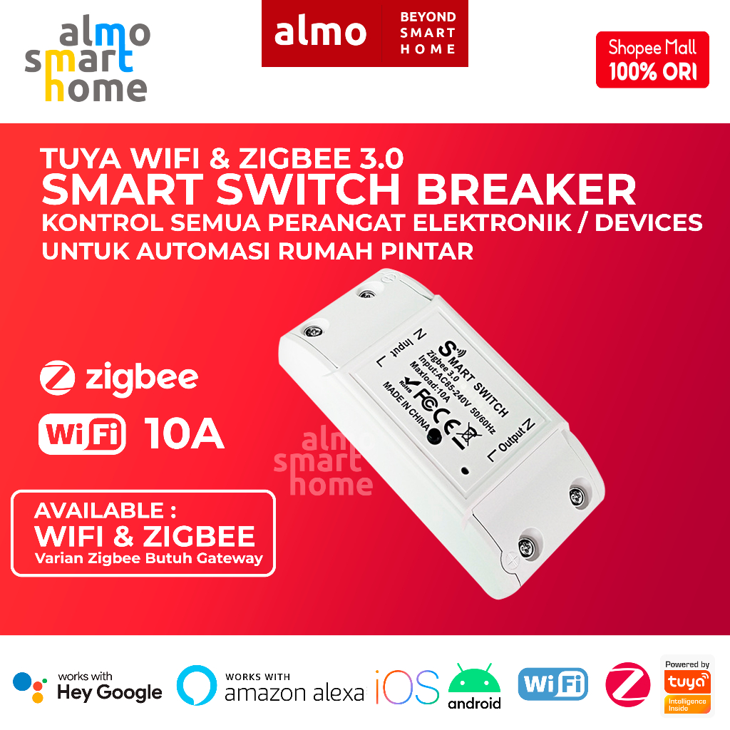 ALMO Tuya Zigbee Wifi Smart Breaker Switch Home Automation Rumah Pintar IoT