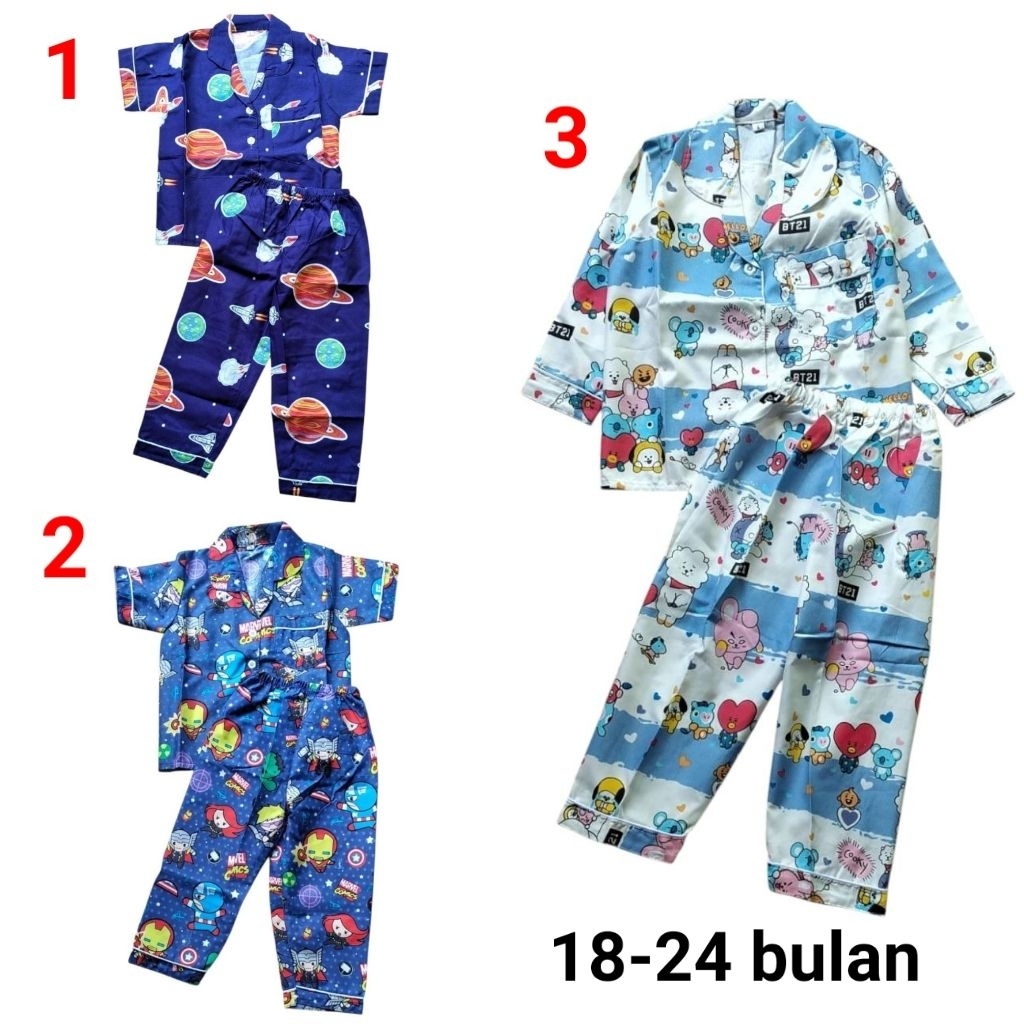 Setelan anak bayi laki perempuan 18 24 bulan set baju tidur piyama planet Marvel bt21