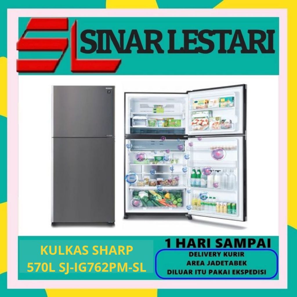 SHARP SJ-IG762PM-SL KULKAS 2 PINTU INVERTER 570 Liter WITH PLASMA CLSUTER