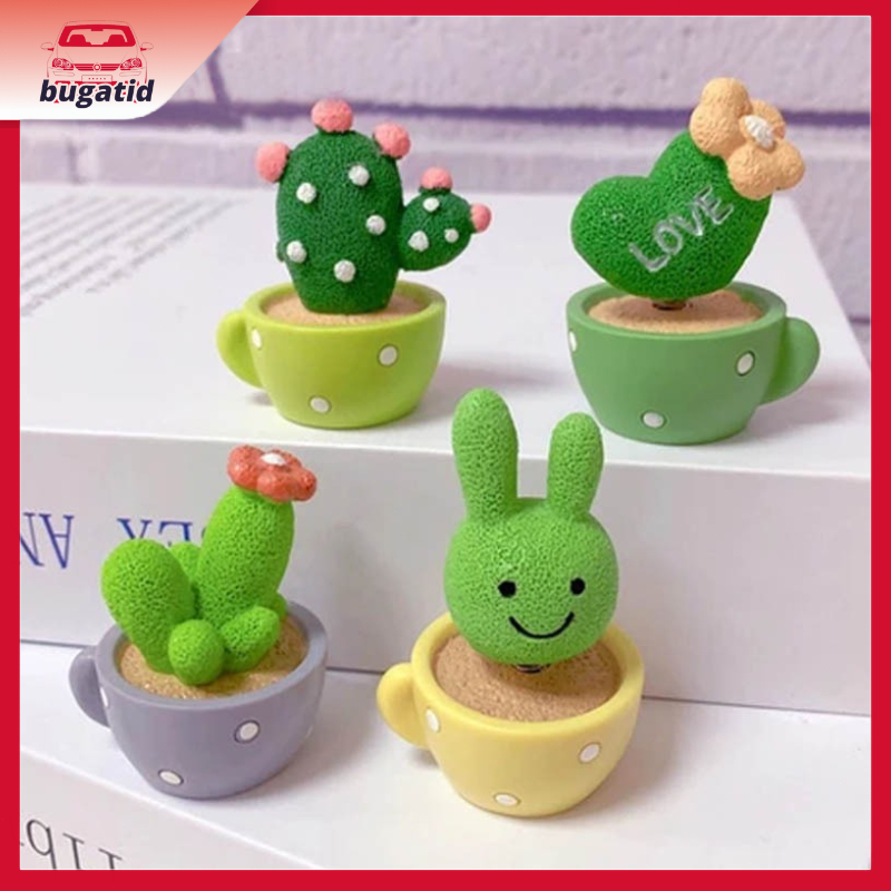 Pajangan Mobil Kaktus Kepala 4 in 1 Goyang Untuk Pajangan Pajangan Aksesoris Dashboard Mobil