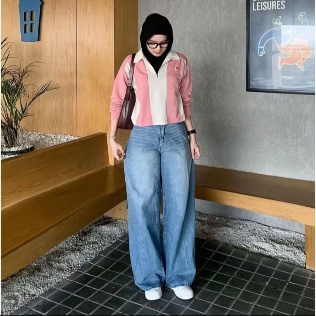 Jeans Wanita Unisex Gombrong - Medium Retro, HighWaist, Denim Non Stretch