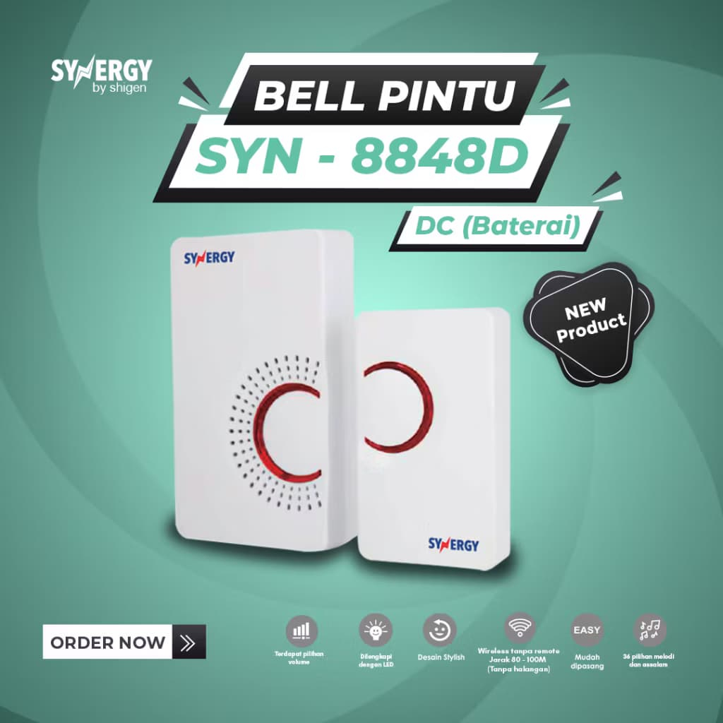 Bel Pintu Digital doorbell SYNERGY Tanpa Kabel Waterproff DC Baterai Tanpa Kabel SYN 8848 D