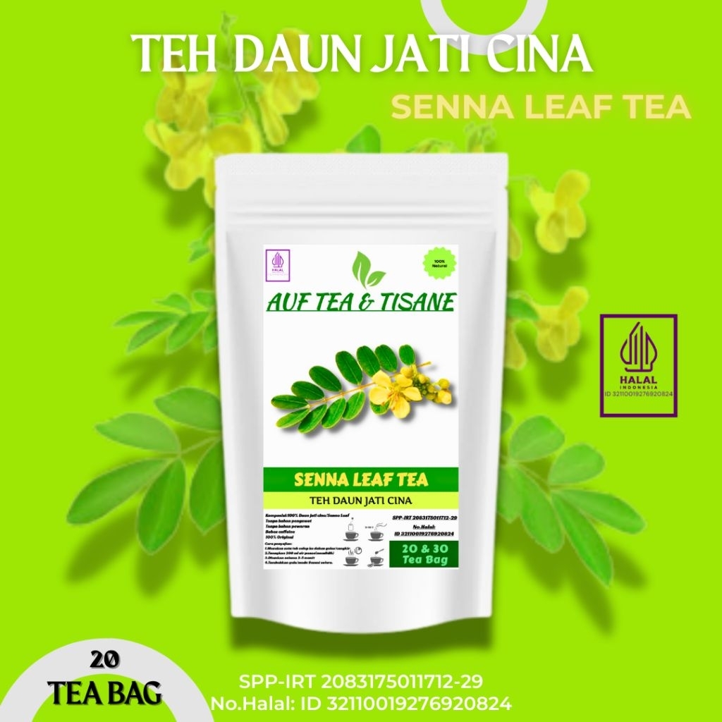 

AUFTEA&TISANE Teh Daun Jati Cina | Senna Leaf Tea | Teh Pelangsing Alami,Isi 20 Tea Bag(Teh Celup)