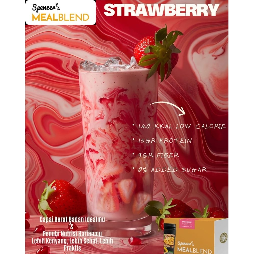 

SPENCER'S MEALBLEND - STRAWBERRY - Pengganti makanan, kaya akan protein & serat, bahan alami, cocok untuk diet