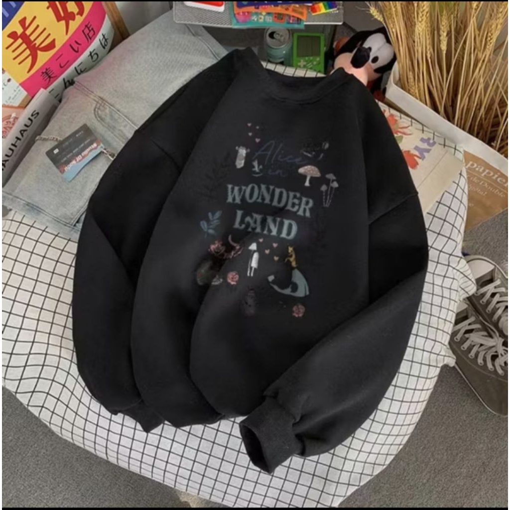 Alice in Wonderland Oversize Sweater Oblong  Crewneck Oversize Wanita